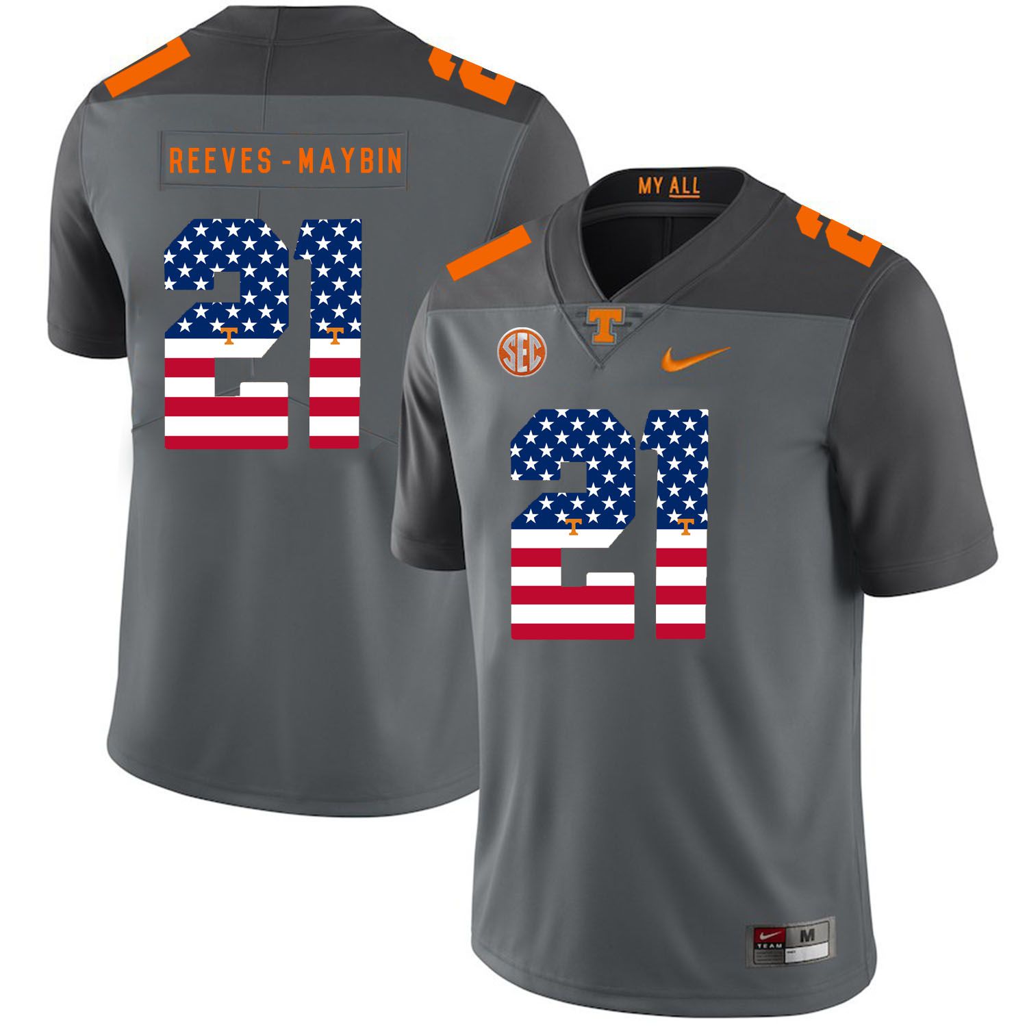 Men Tennessee Volunteers #21 Reeves-maybin Grey Flag Customized NCAA Jerseys->customized ncaa jersey->Custom Jersey